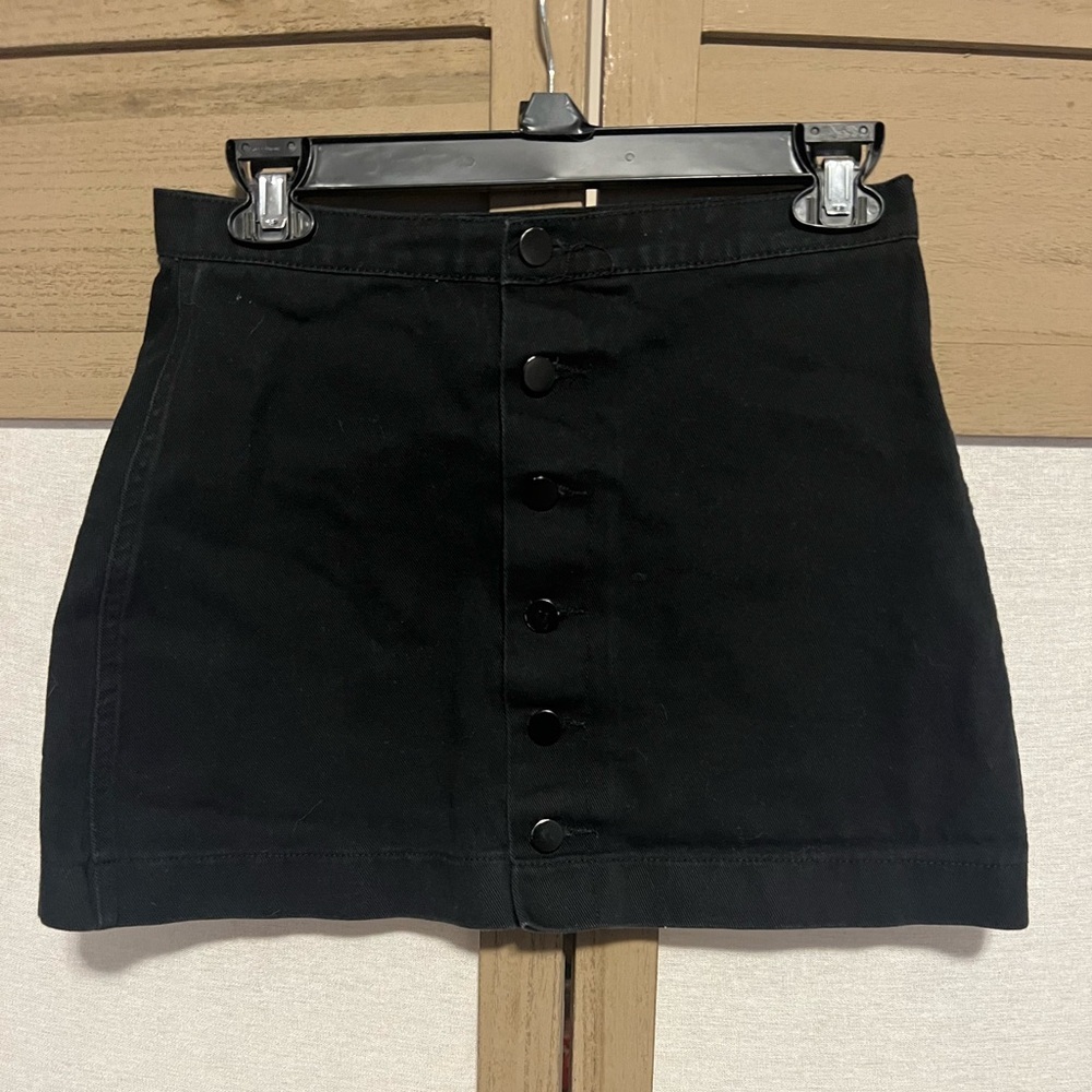 Brandy Melville Black Denim Mini Button Front Skirt One Size (small)